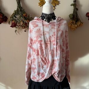 Fairygrunge/Boho Pink and White Tie-Dye Hoodie